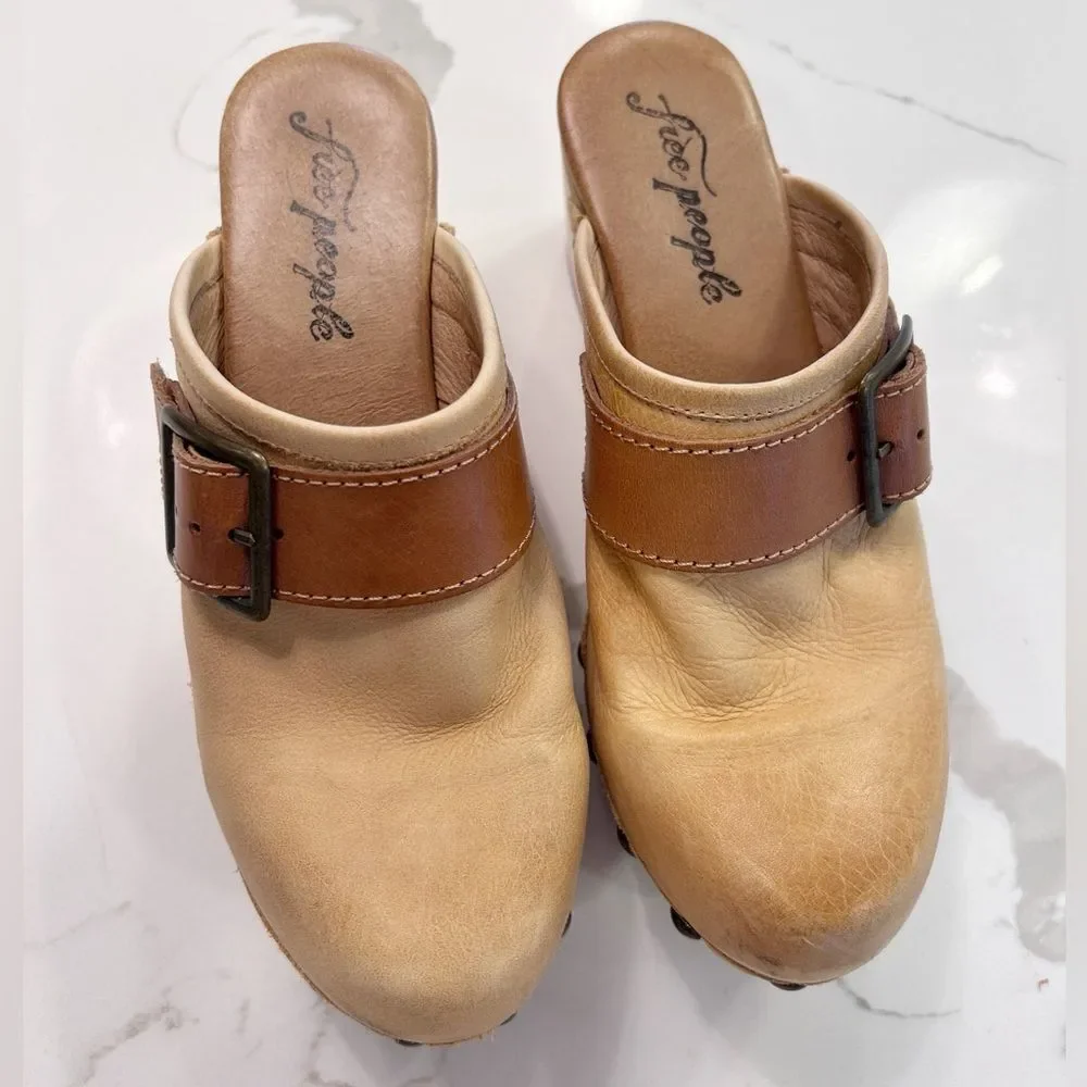 Free People Culver City Wood Leather Platform Clogs